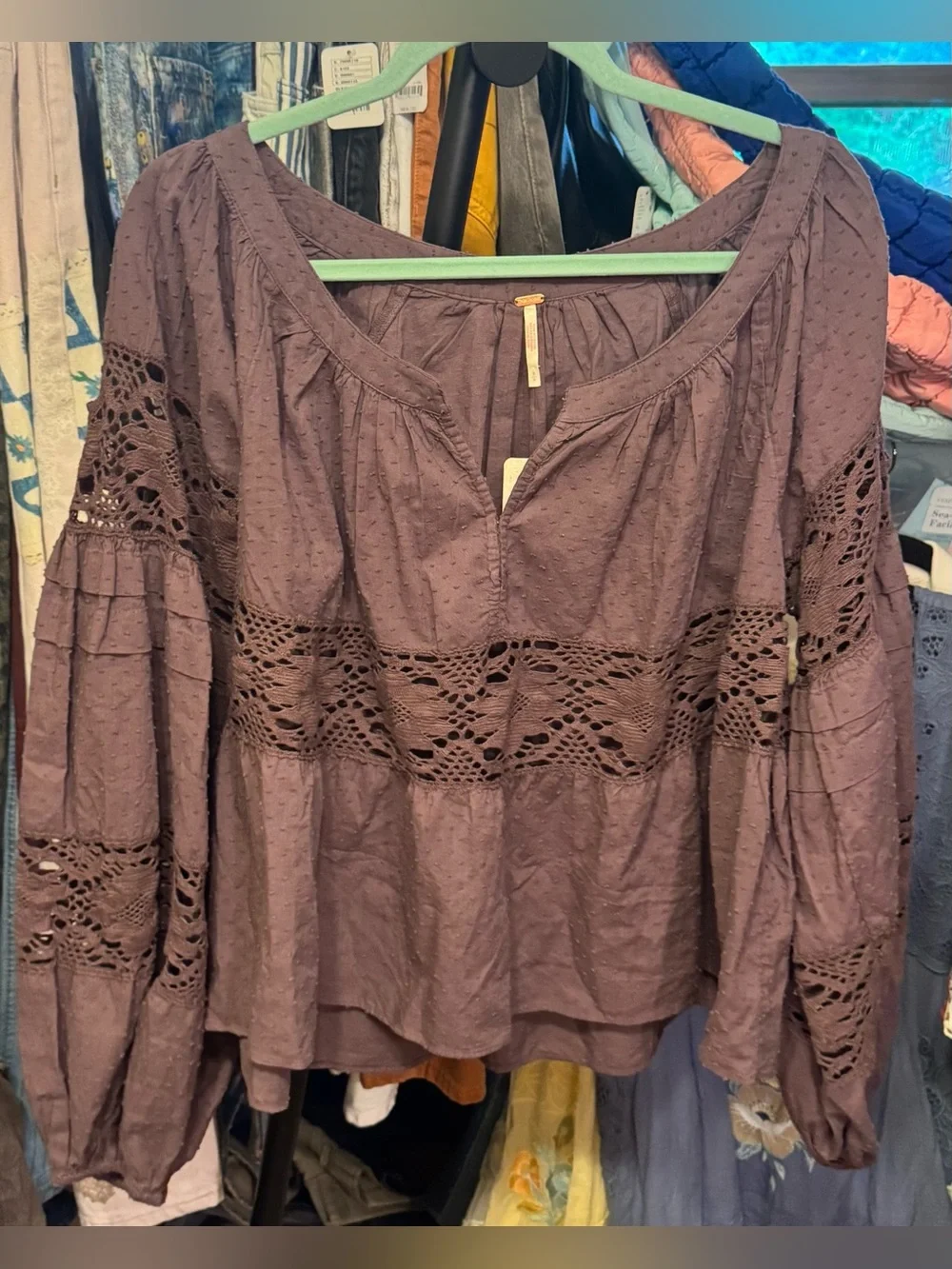 NWT Free People Elsie Blouse - rural ground brown - small